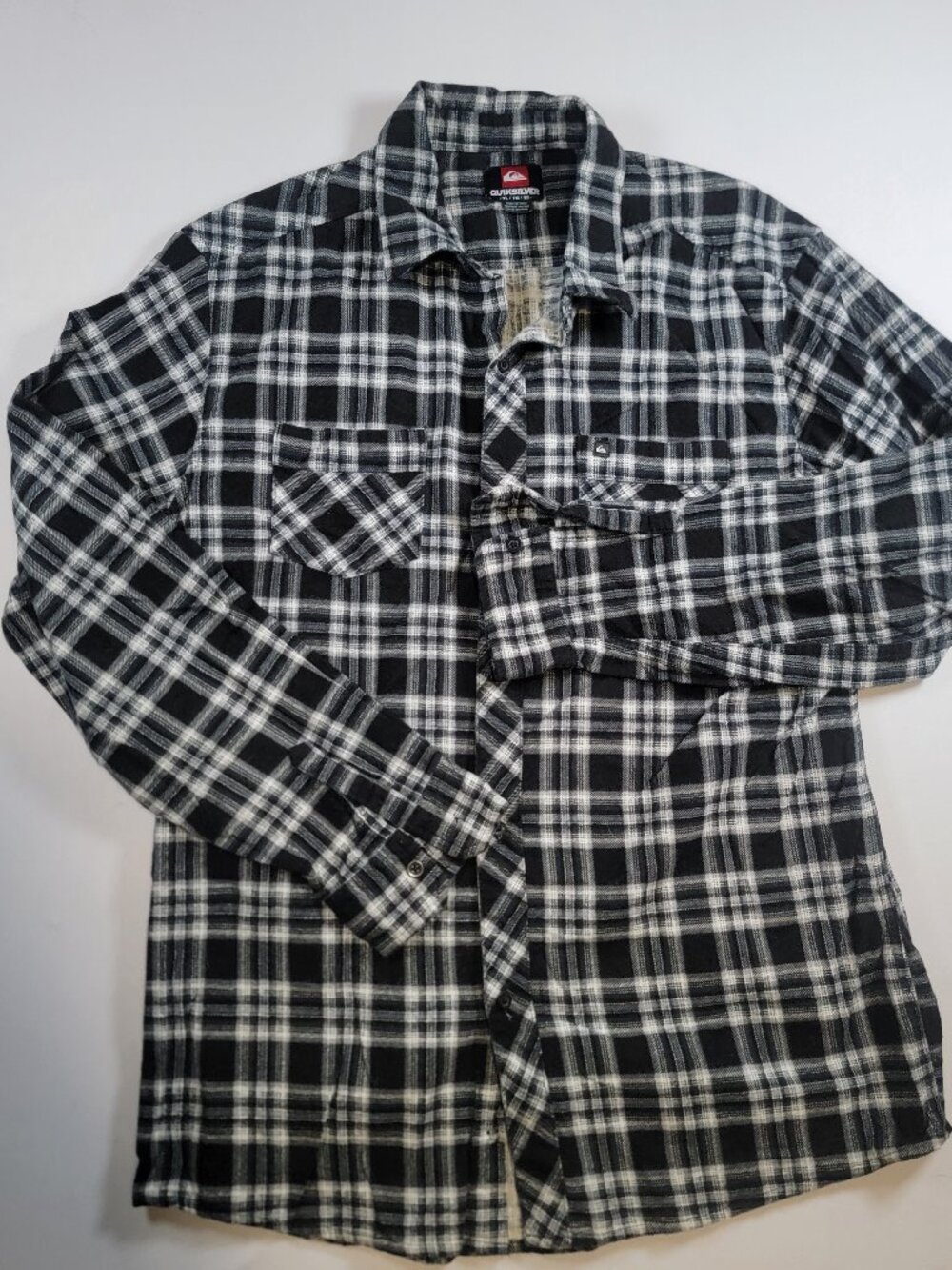 Quiksilver Black White Plaid Flannel Shirt Mens XL